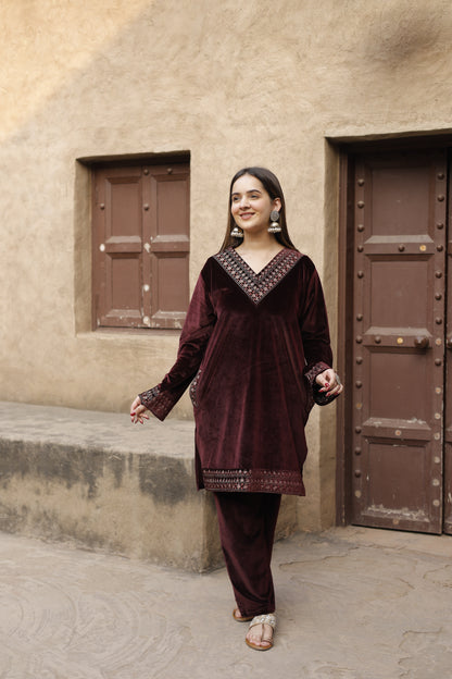 Woolen Pheran Co-ord Set For Women