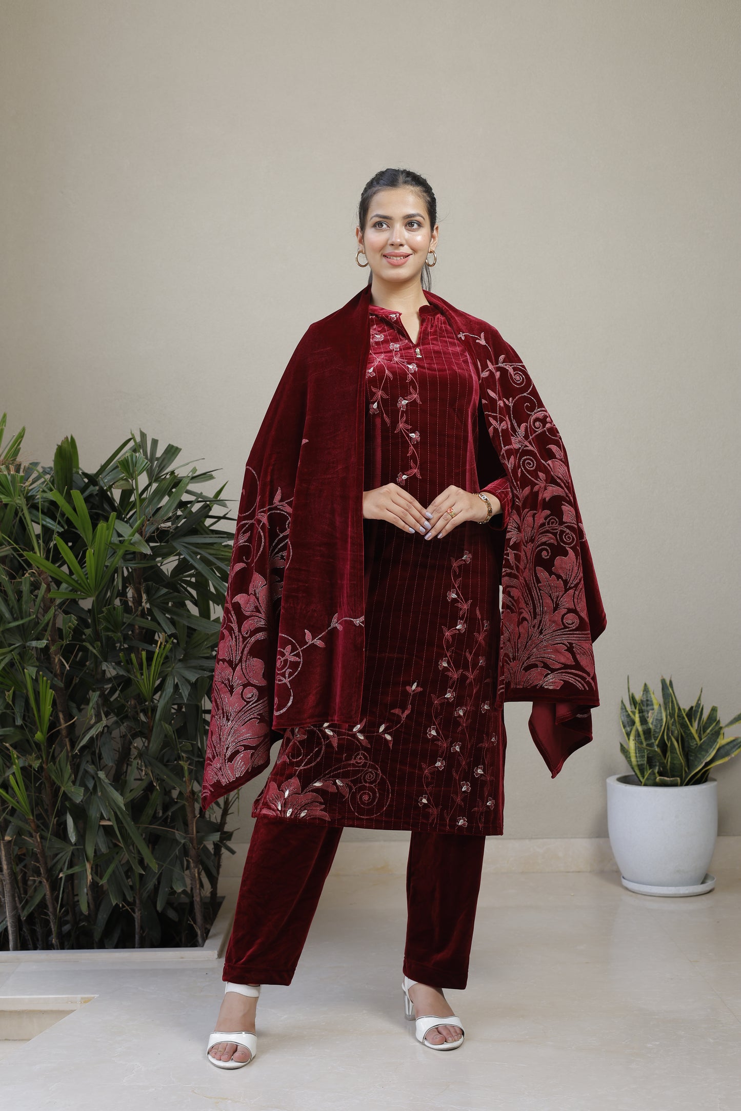 Velvet Woolen Kurta Set with Handwork